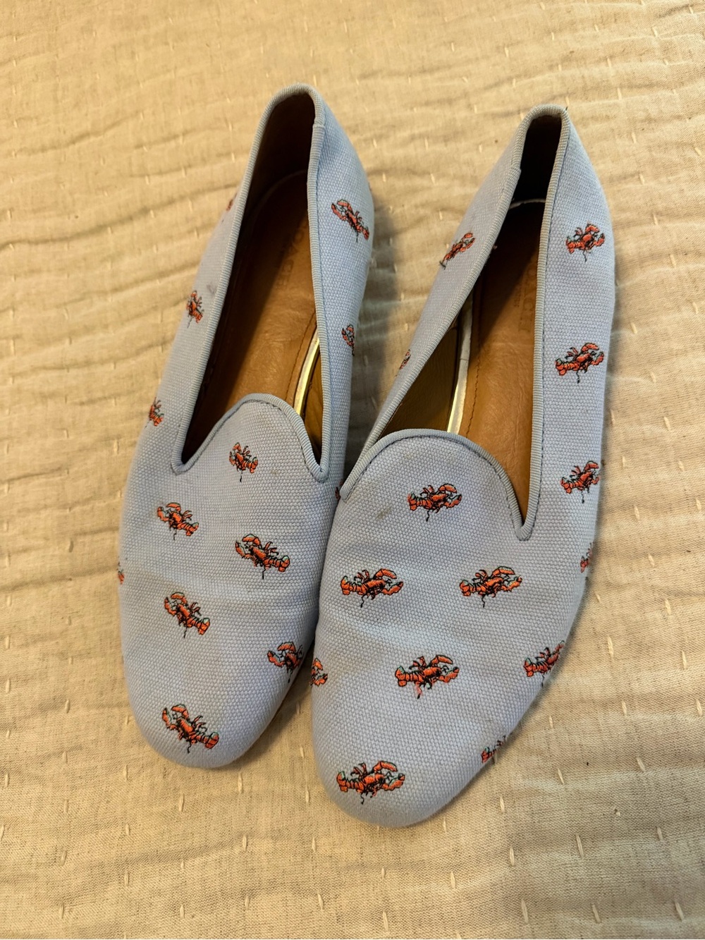 Coach Light Blue Embroidered Lobster Canvas Loafers